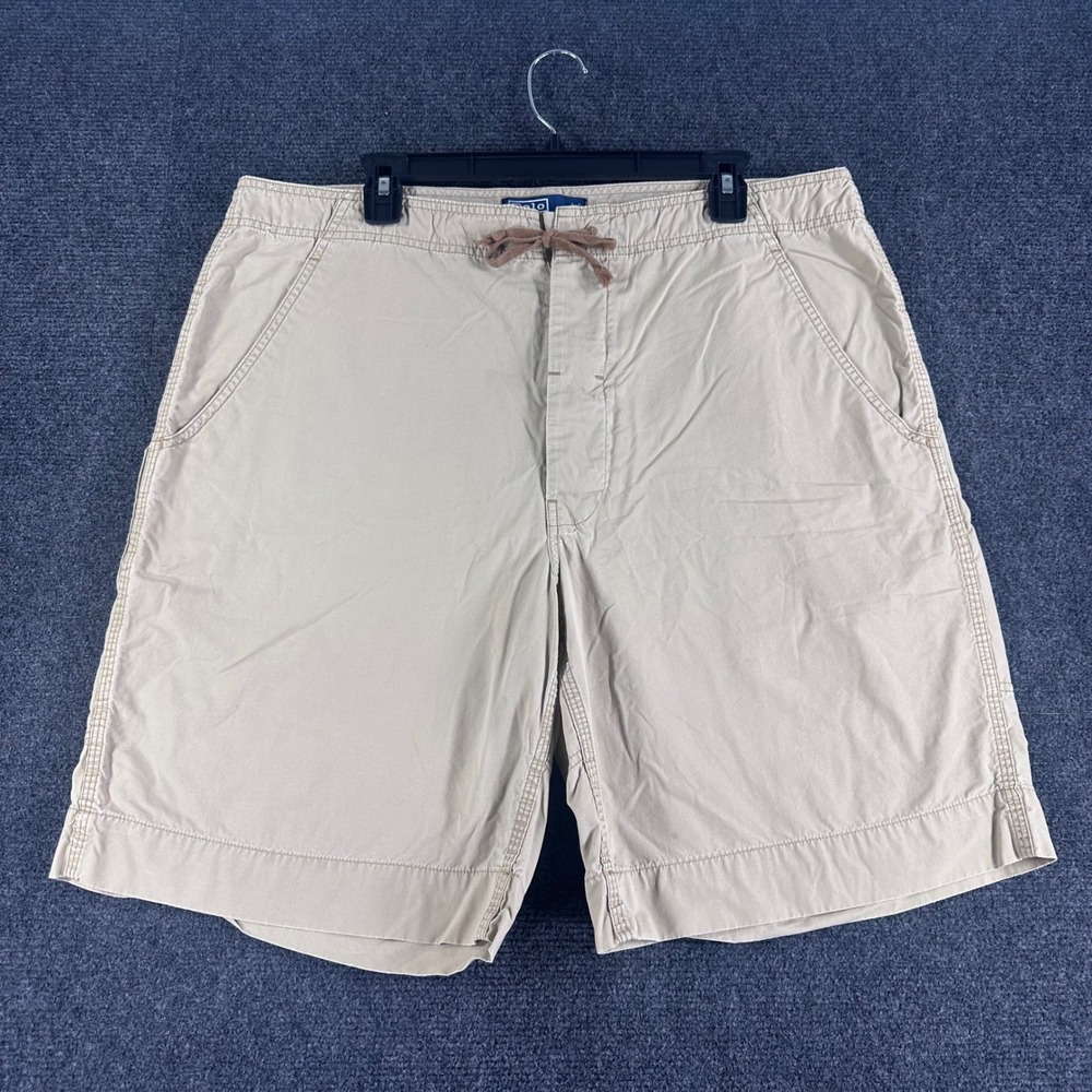 Polo Ralph Lauren Shorts Mens 34 Khaki Drawstring Cotton Cargo Casual Utility‎
